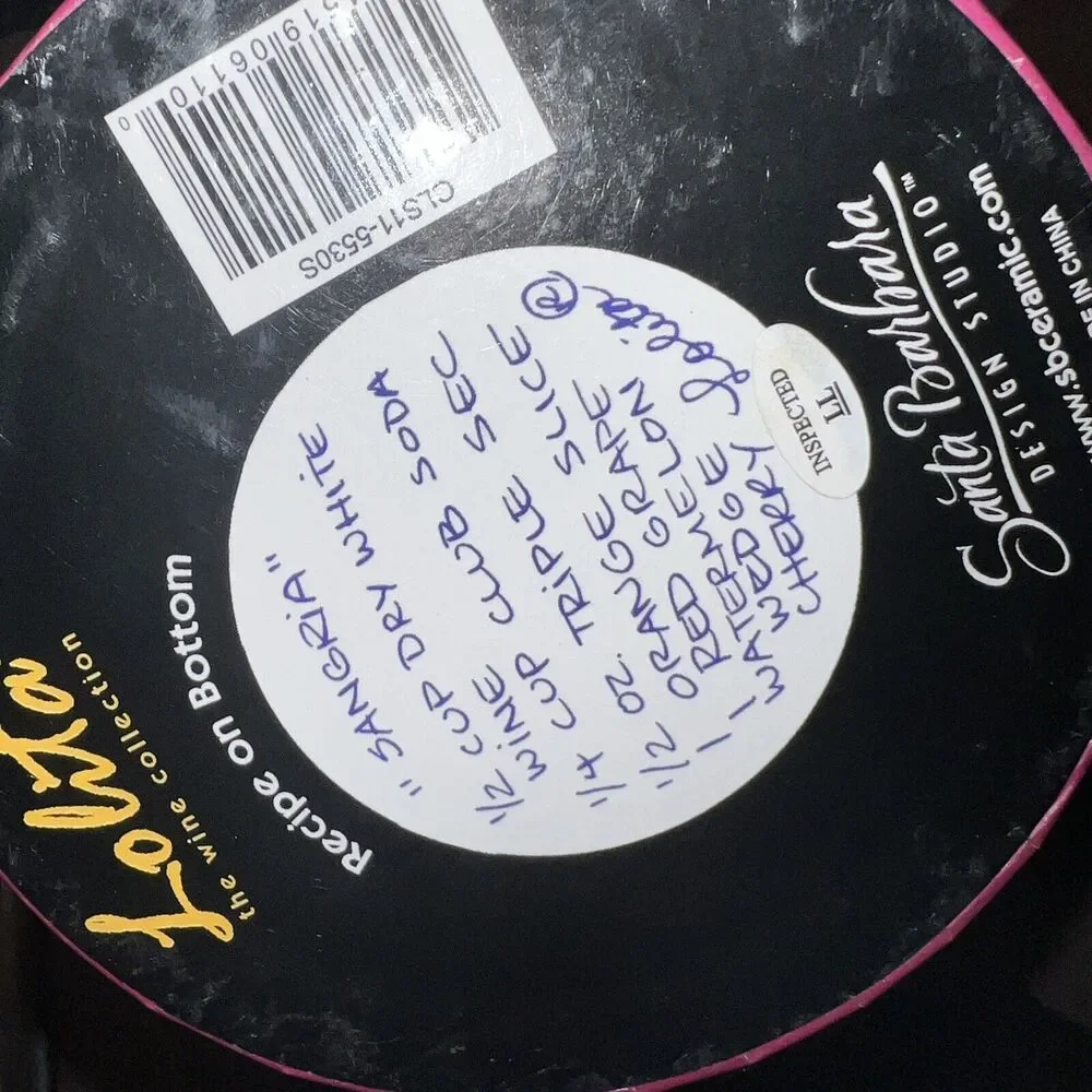 Lolita Love My Wine Sangria Wine Glass Hand Painted 15oz Recipe On Bottom New